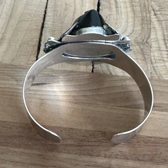 Taxco Cuff Bracelet Sz 6 Adjust Carved Black Onyx‎ Mask Aztec 925 Sterling 44.5g - Picture 8 of 13